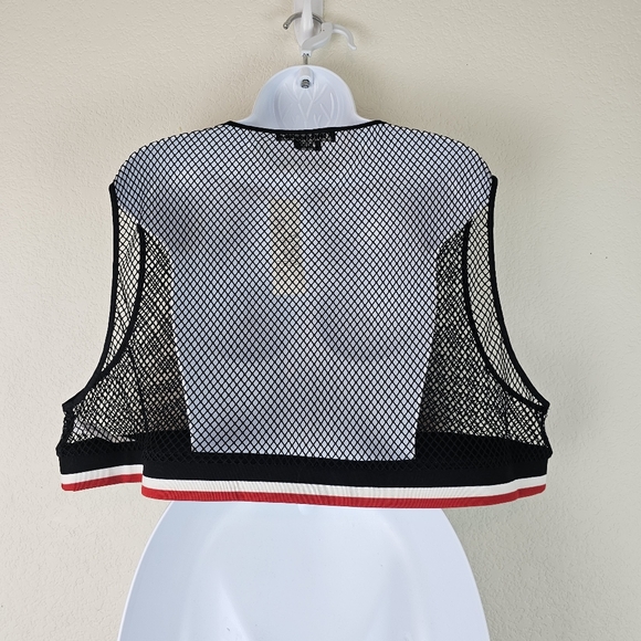 Urban Outfitters NWT Black Mesh Crop Tank Top Red Stripe Y2K Festival Unisex S/M - Picture 6 of 12